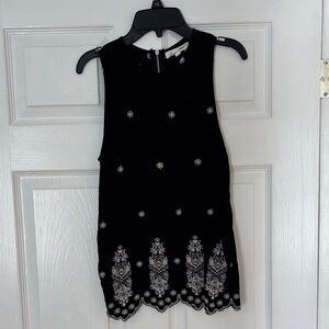 Black Sleeveless Top with Silver Embroidery